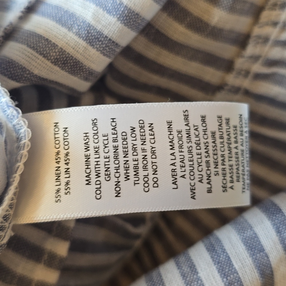 Beach Lunch Lounge, Luca Linen A-Line Prairie Dress, Striped Puff Sleeve, Size L - Picture 10 of 12